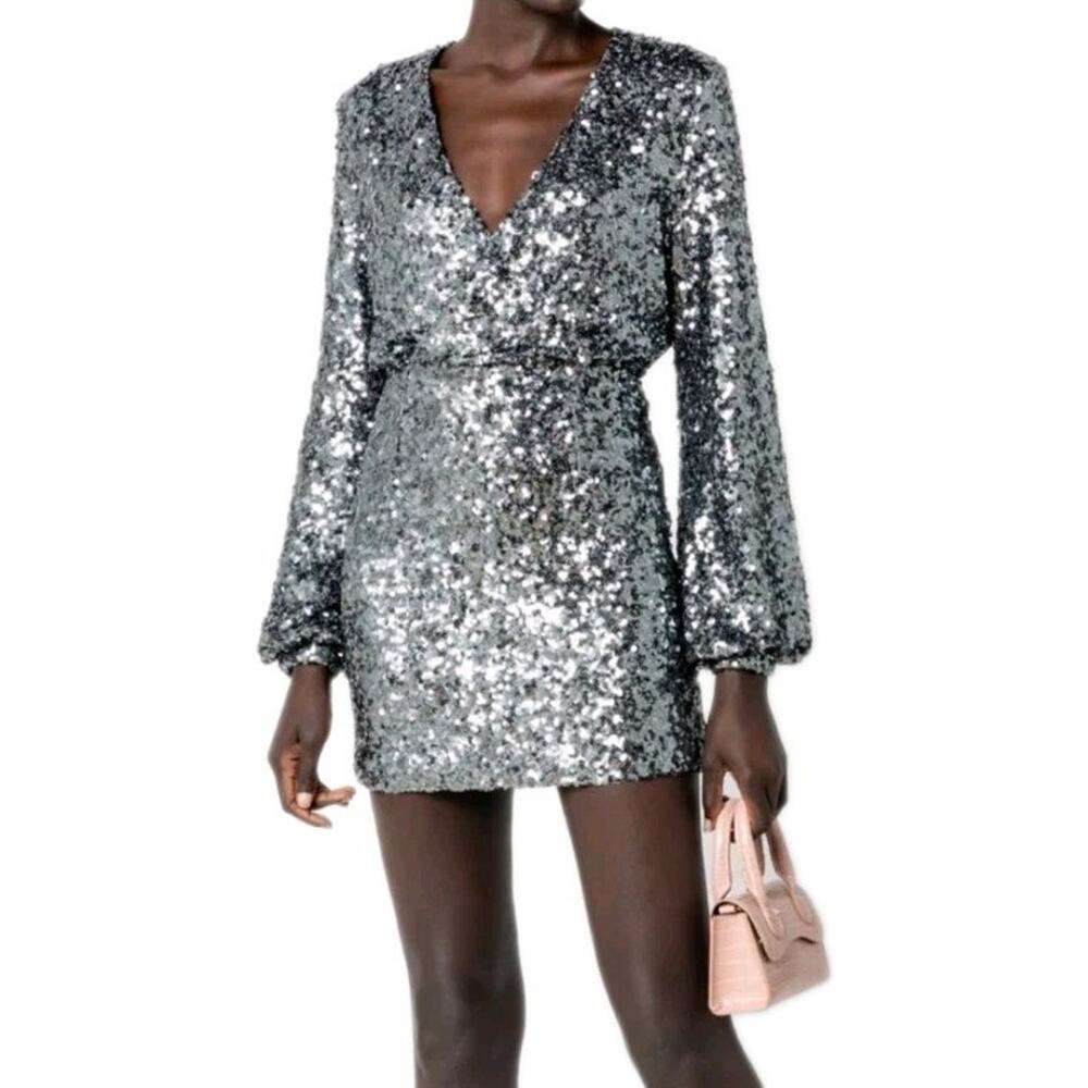 Silver Sequin Mini Dress